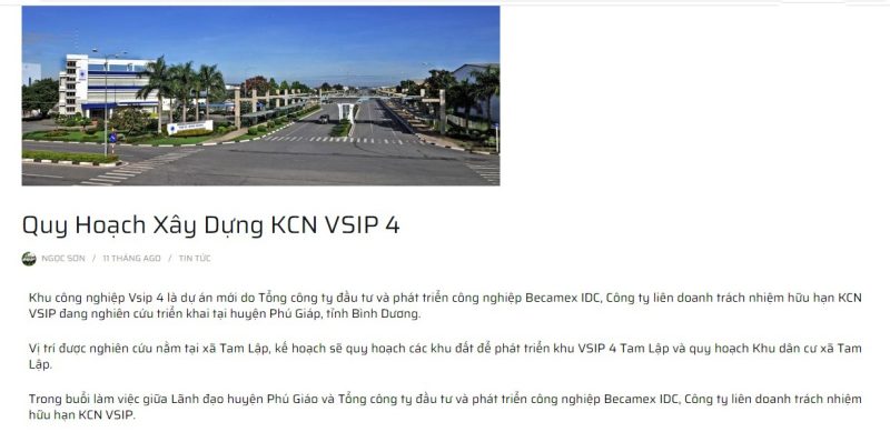 Thông tin quy hoạch xây dựng Khu công nghiệp Vsip IV